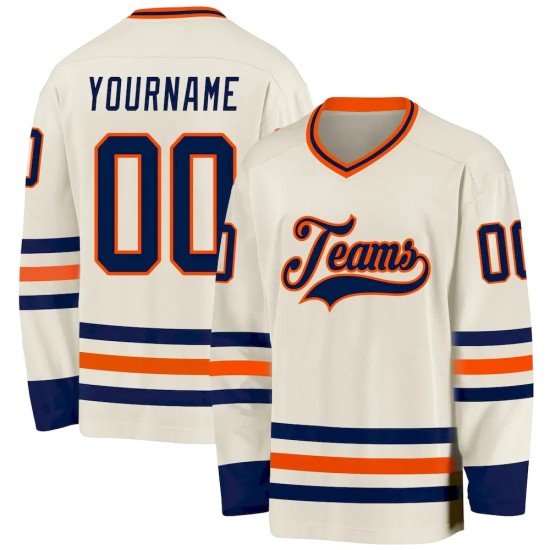 Custom Cream Navy-Orange Hockey Jersey Custom Cream Navy-Orange Hockey Jersey