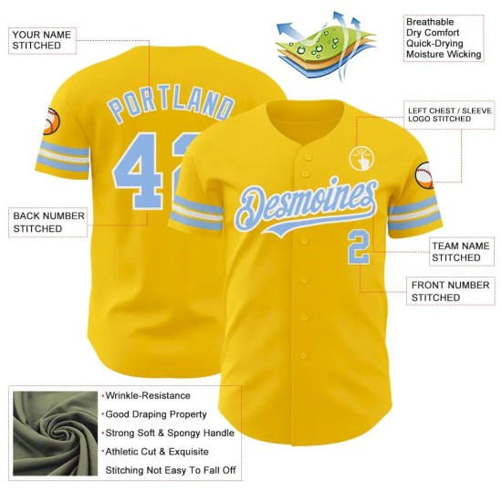Custom Yellow Light Blue-White Authentic Baseball Jersey Custom Yellow Light Blue-White Authentic Baseball Jersey