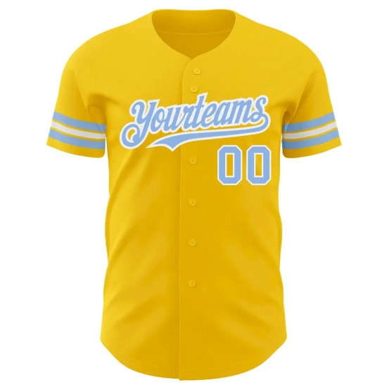 Custom Yellow Light Blue-White Authentic Baseball Jersey Custom Yellow Light Blue-White Authentic Baseball Jersey
