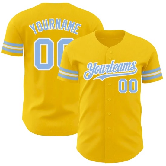 Custom Yellow Light Blue-White Authentic Baseball Jersey Custom Yellow Light Blue-White Authentic Baseball Jersey