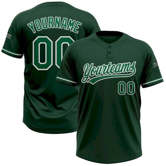Custom Green Kelly Green-White Two-Button Unisex Softball Jersey Custom Green Kelly Green-White Two-Button Unisex Softball Jersey