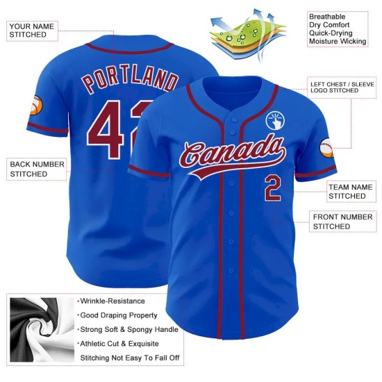 Custom Thunder Blue Crimson-White Authentic Baseball Jersey Custom Thunder Blue Crimson-White Authentic Baseball Jersey